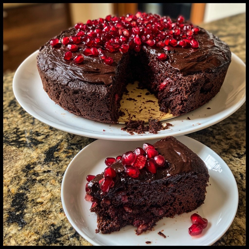 Dark Chocolate Cake Chili Pomegranate