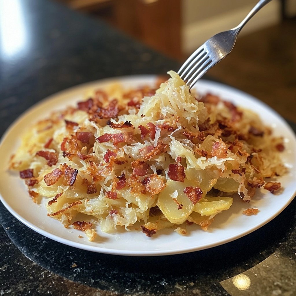 Pan-Fried Potato Noodles with Sauerkraut and Bacon