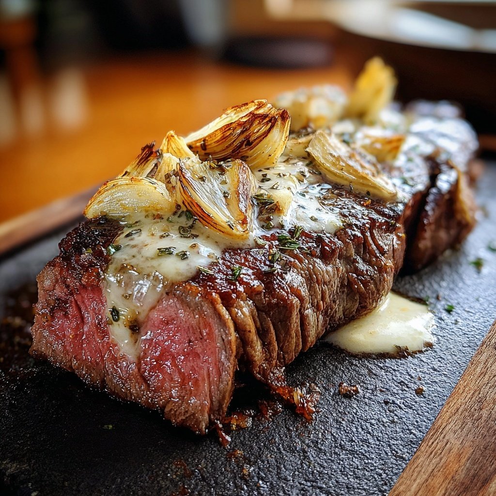Steak with Bourbon Garlic Cream
