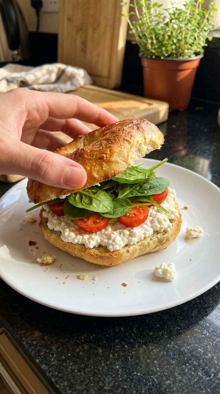 Cottage Cheese Bagel Breakfast Sandwich