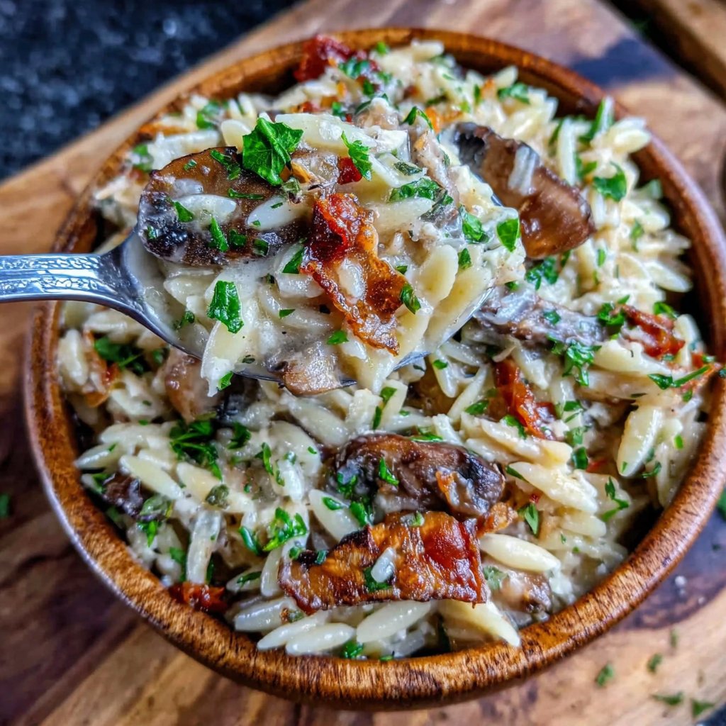 One Pot Creamy Mushroom Orzo